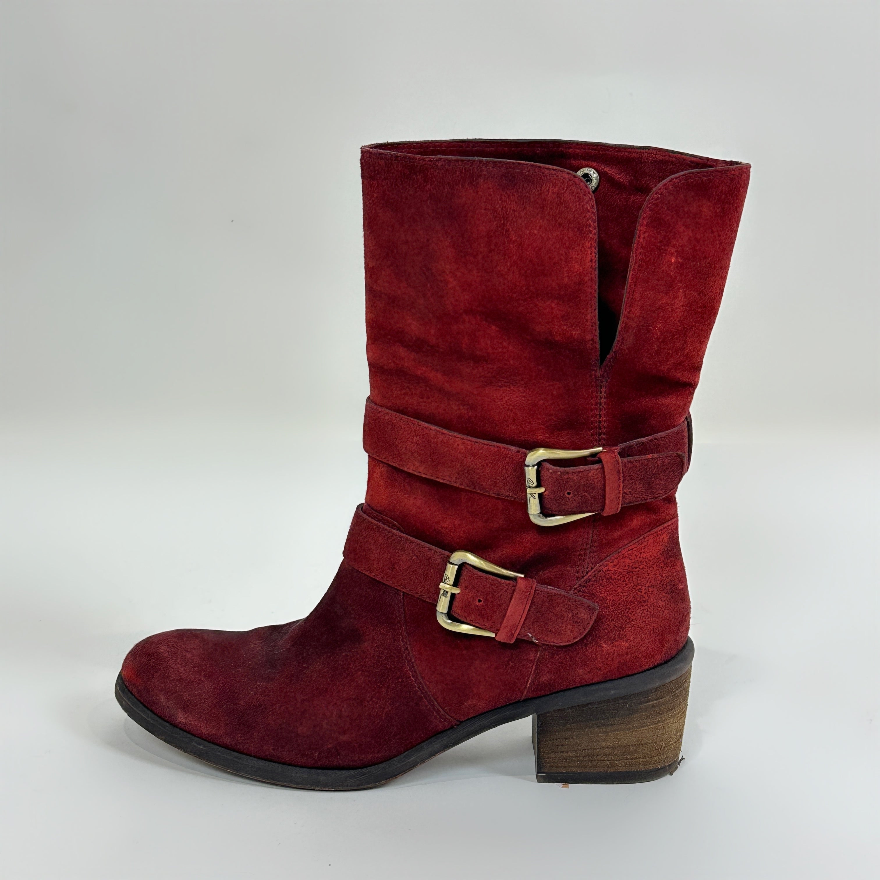 Vintage Red Leather Biker Boots (8)