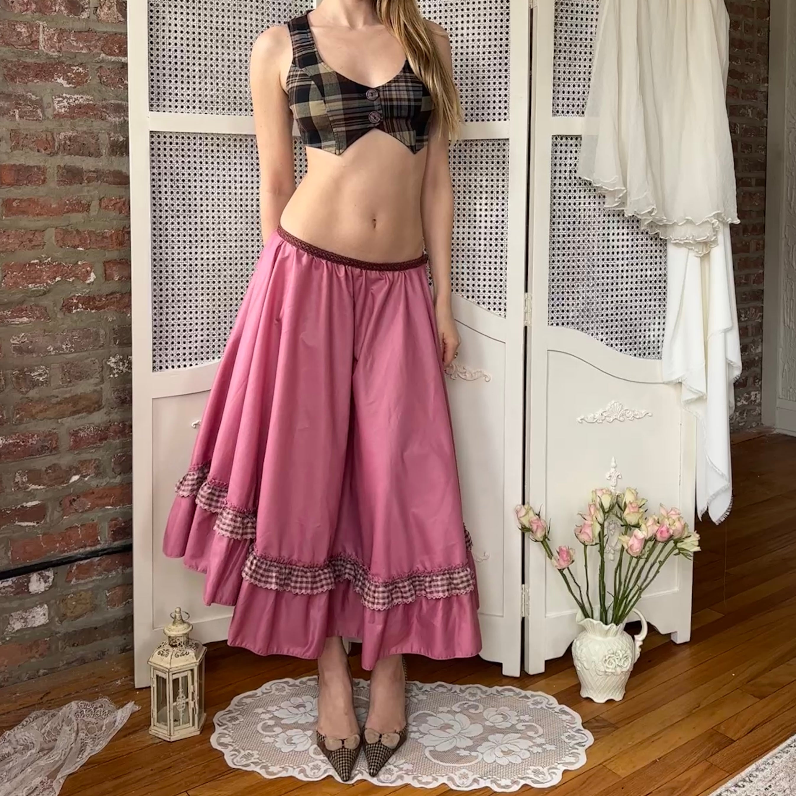 The Violet Pink Petticoat Style Midi Skirt (S)