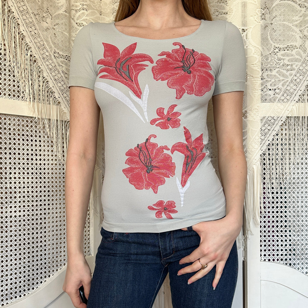 2000s Floral Print Stretch Top (S/M)