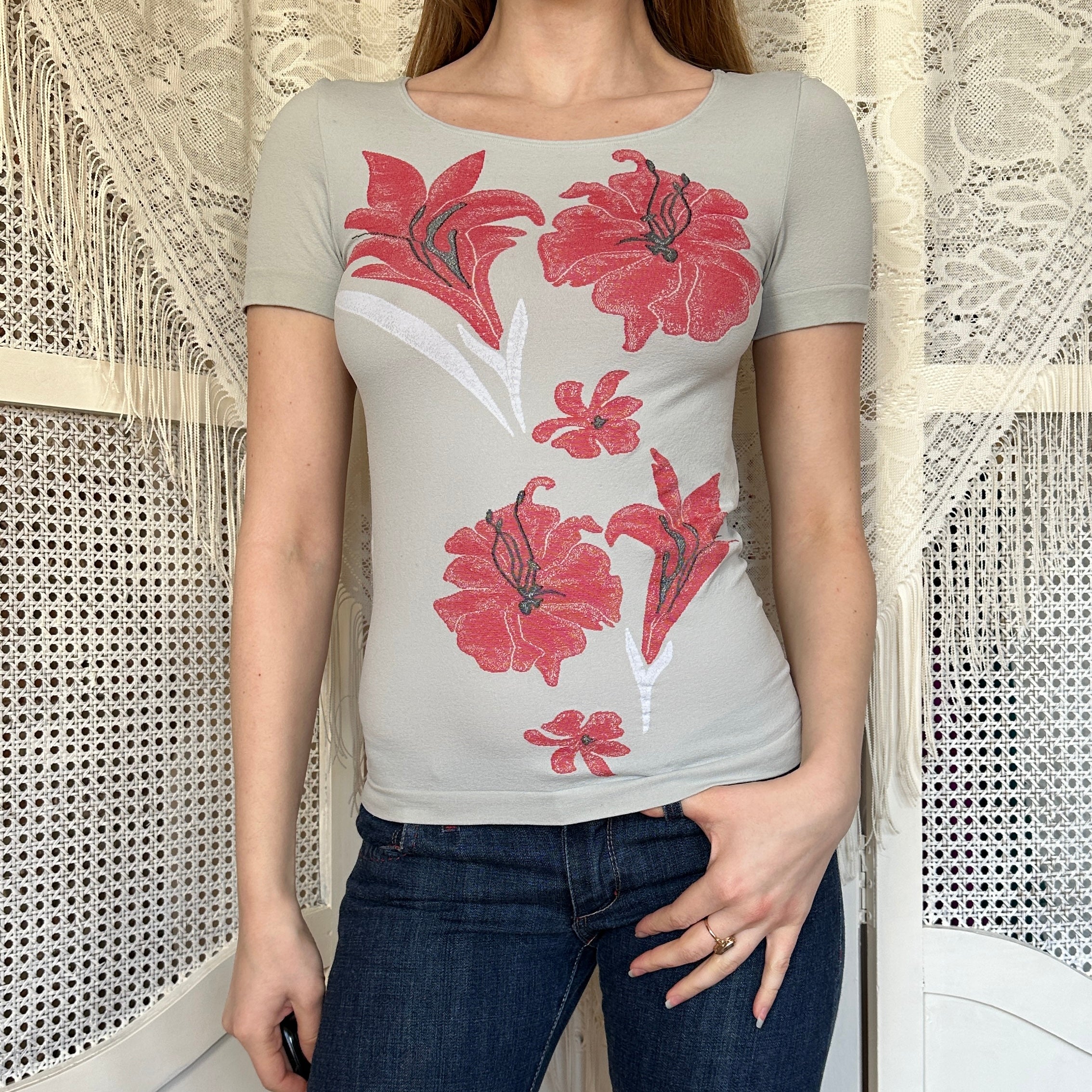 2000s Floral Print Stretch Top (S/M)