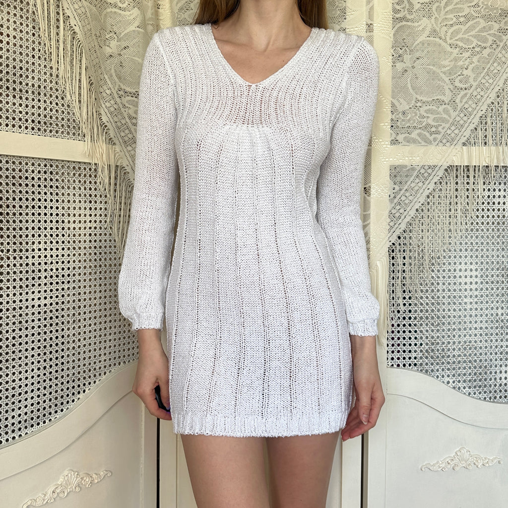 Vintage Euro White Knit Mini Dress (S)