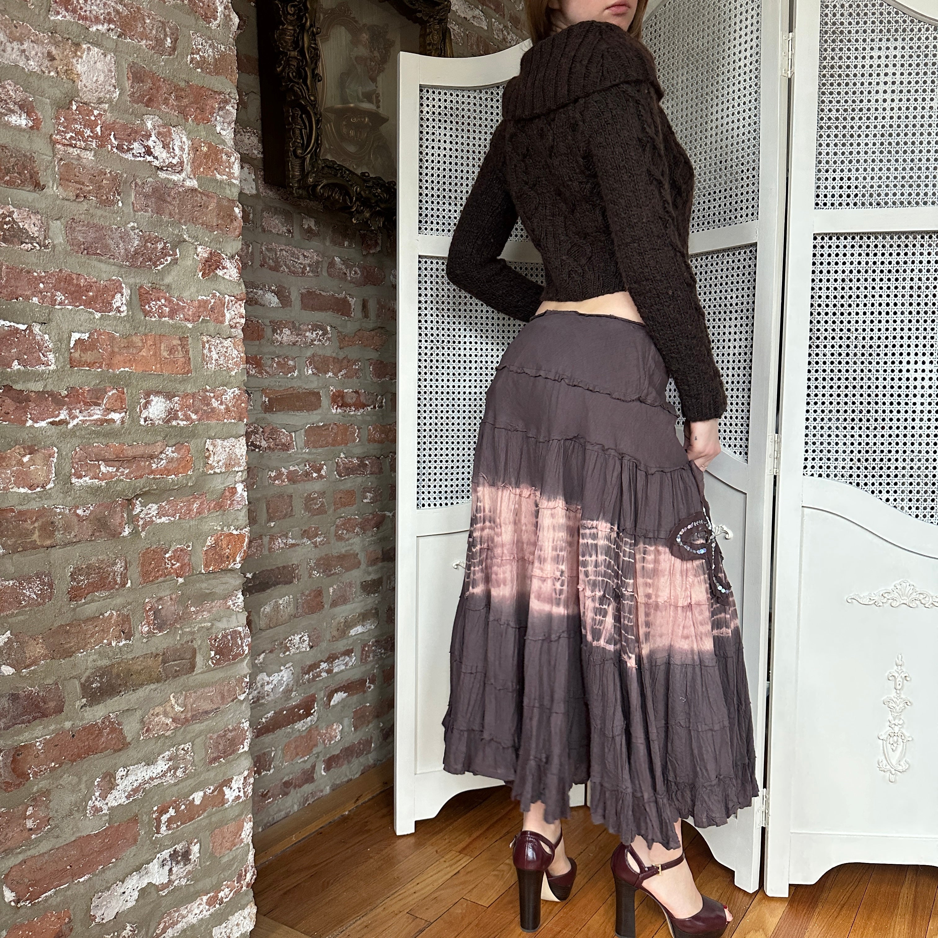 Vintage Boho Cotton Midi Skirt (S)