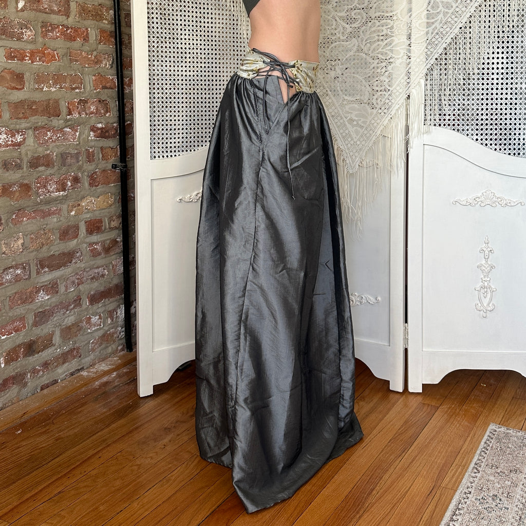 Vintage Silver Taffeta Maxi Skirt (XS/S)