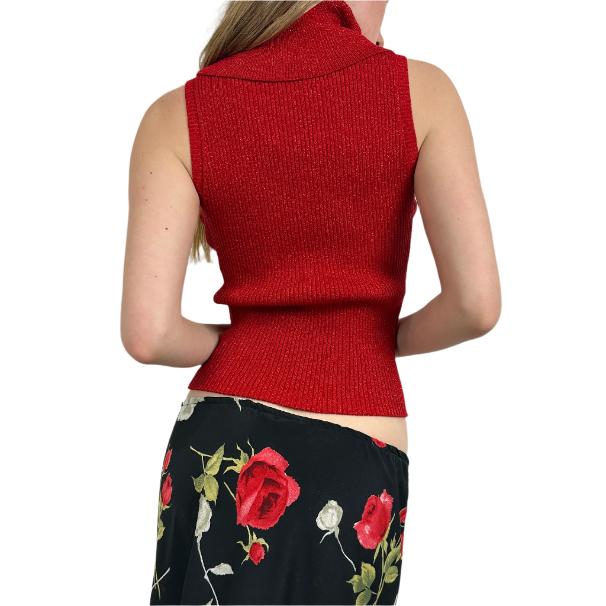 2000s Red Glitter Turtleneck Top (M)