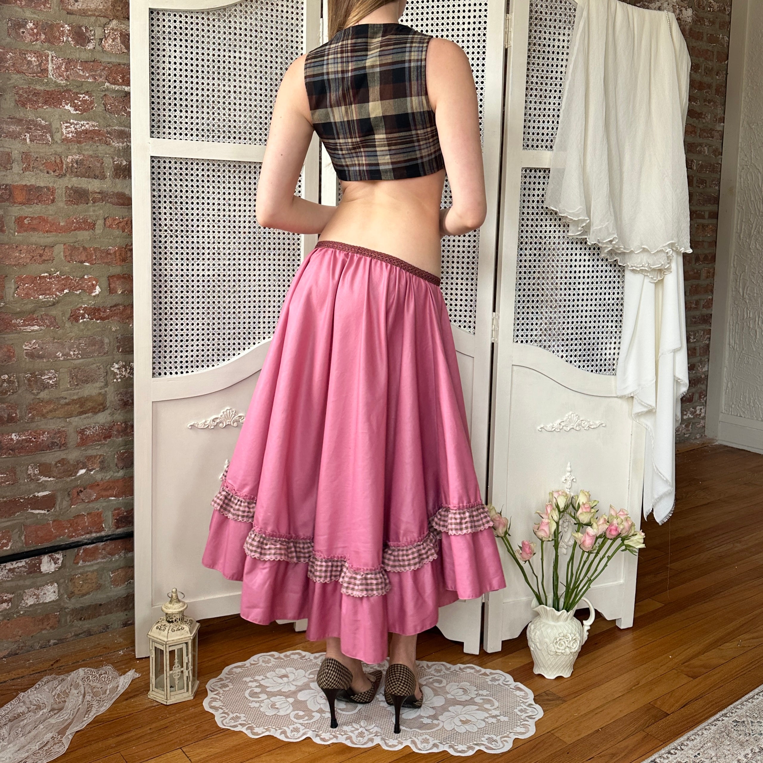 The Violet Pink Petticoat Style Midi Skirt (S)