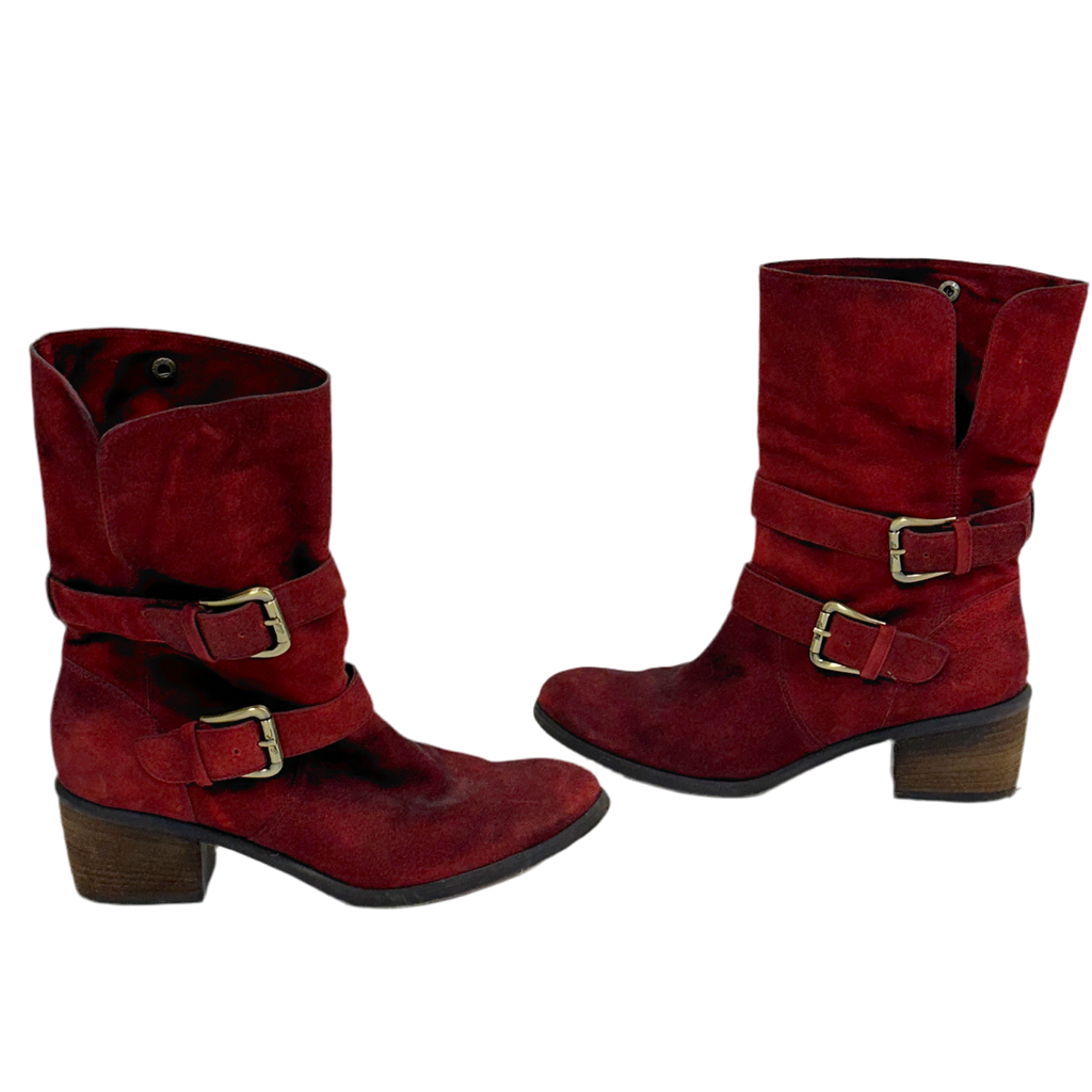 Vintage Red Leather Biker Boots (8)