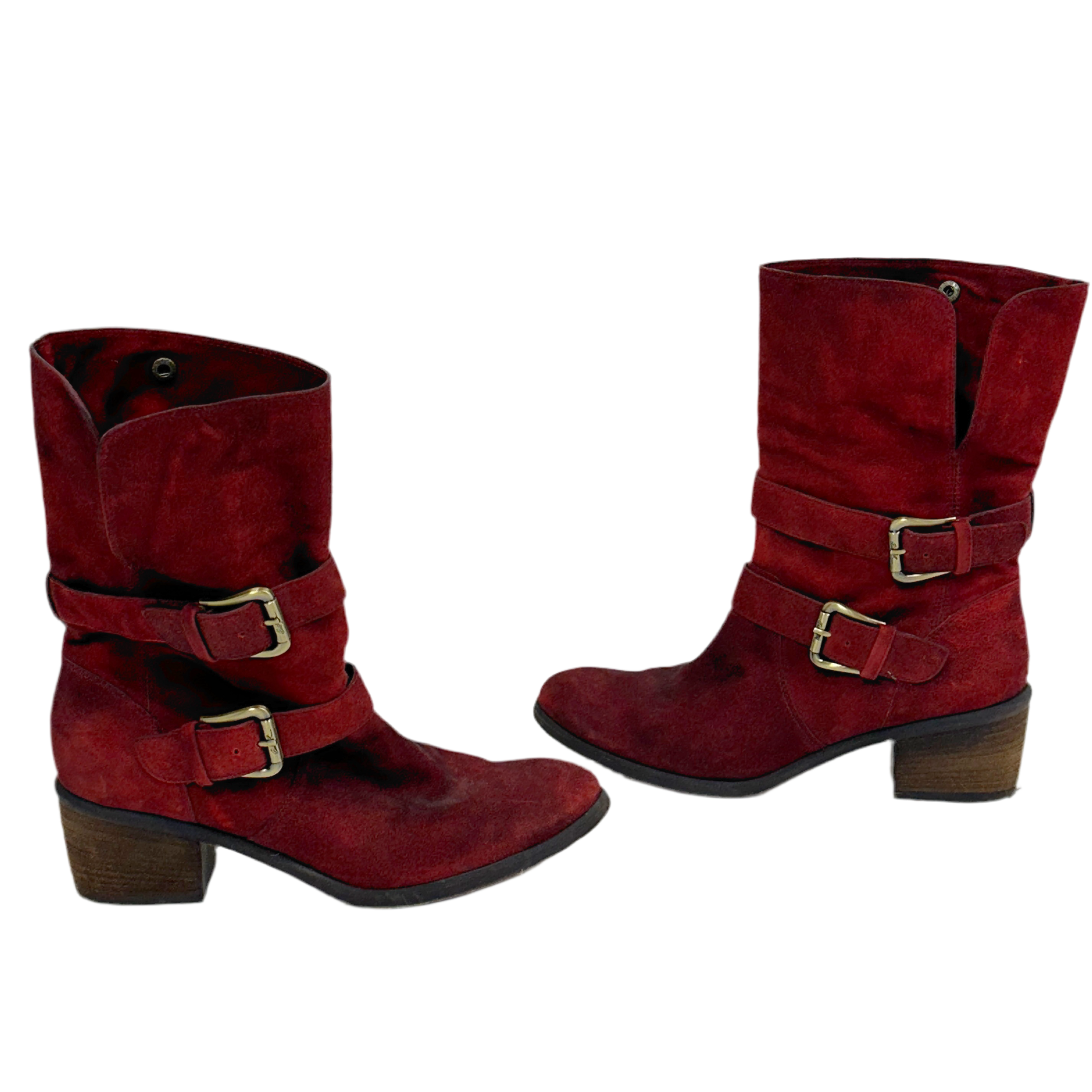 Vintage Red Leather Biker Boots (8)