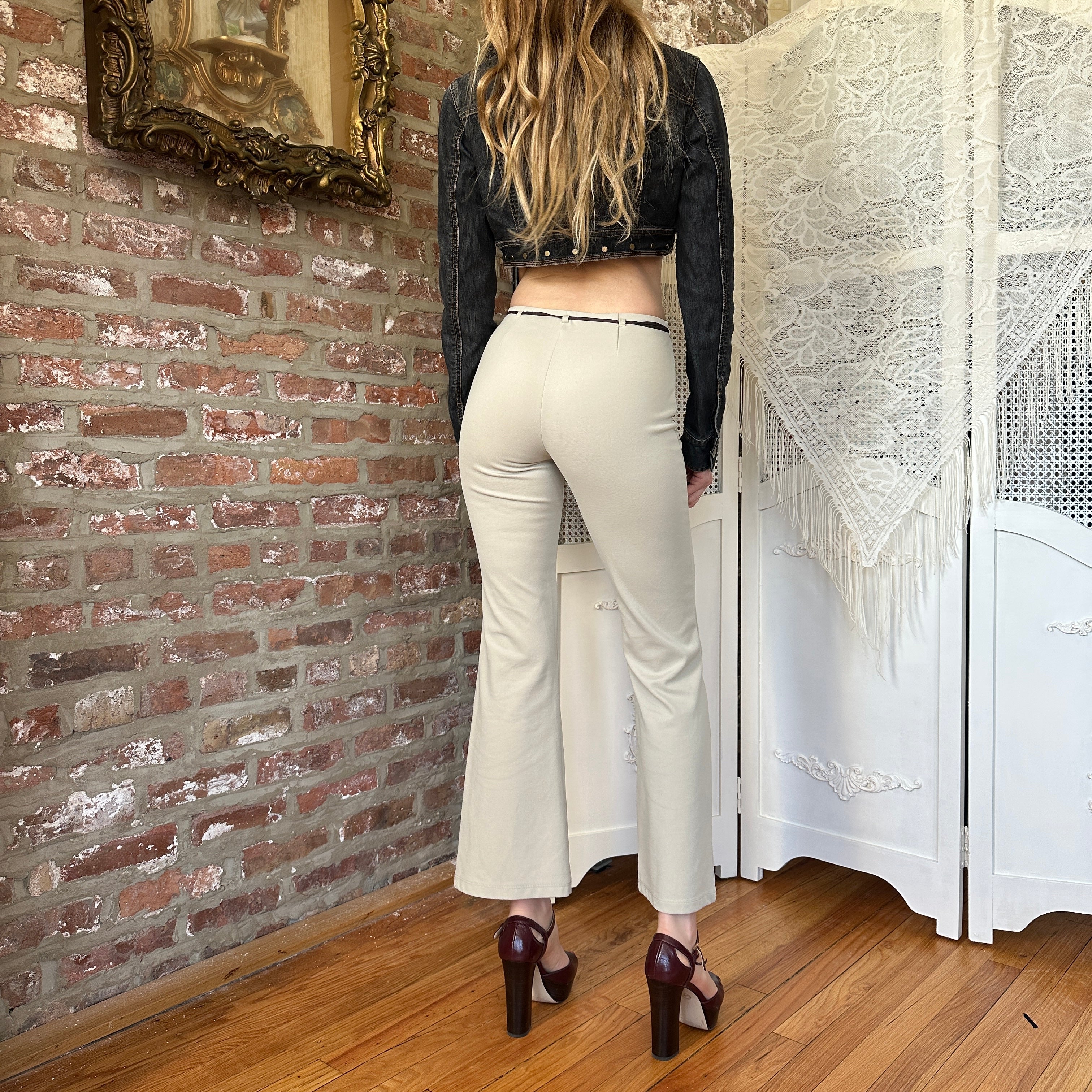 Vintage Cream Mid-Rise Flare Trousers (XS)