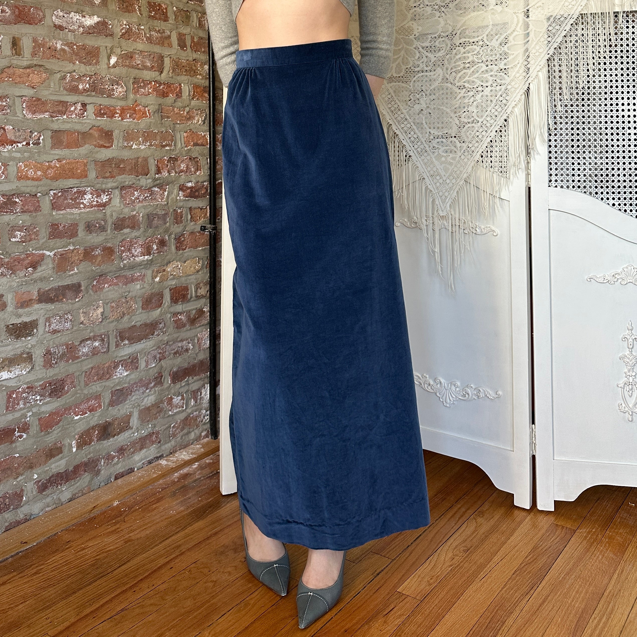 True Vintage Blue Velvet Maxi Skirt (S)