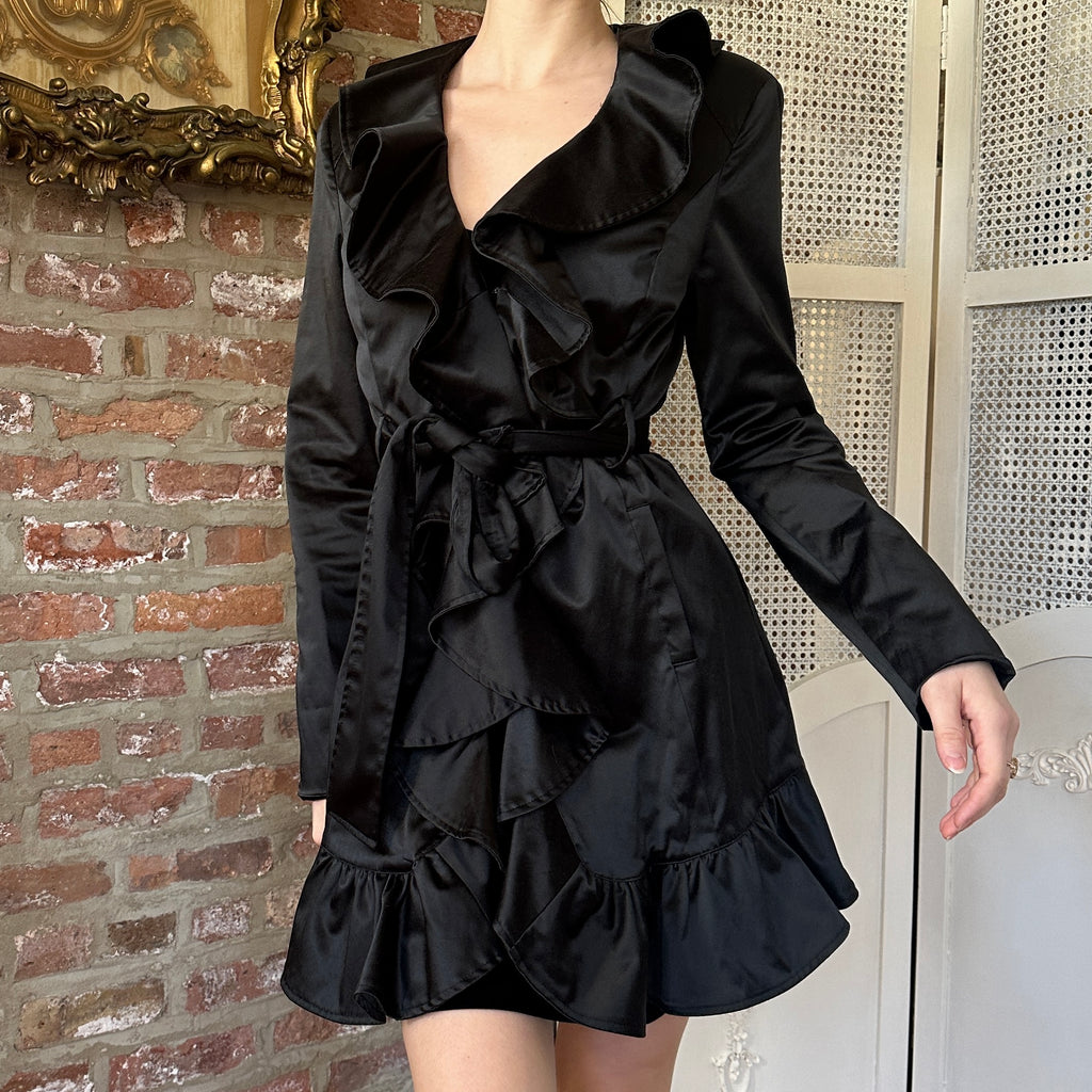 2000s Bebe Satin Ruffle Coat (S)