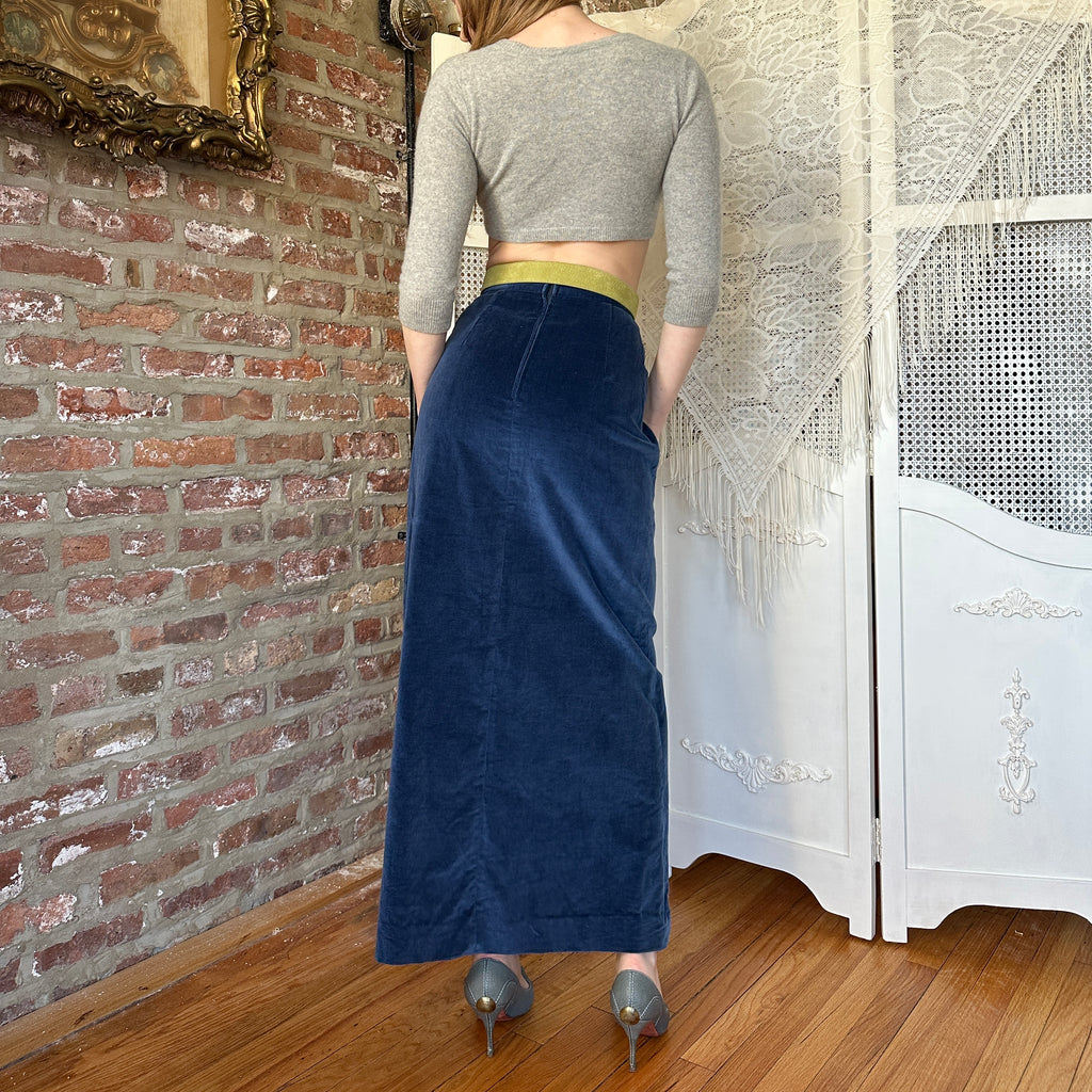 True Vintage Blue Velvet Maxi Skirt (S)