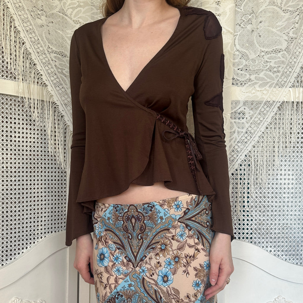 True Vintage Brown Wrap Top (S/M)