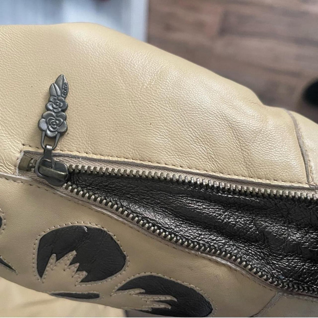 Vintage Tan & Black Leather Moto Jacket (S)