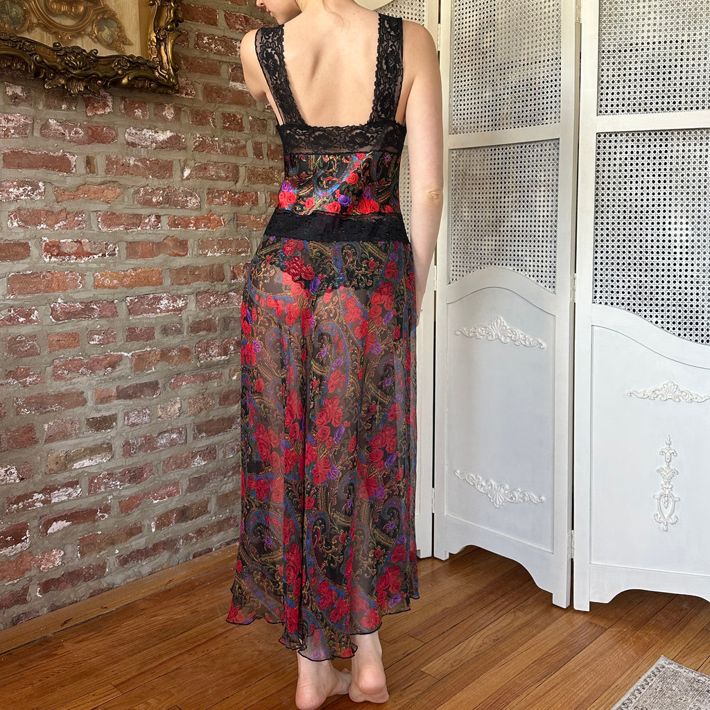 Vintage Victoria Secret Red Paisley Slip Dress (M)