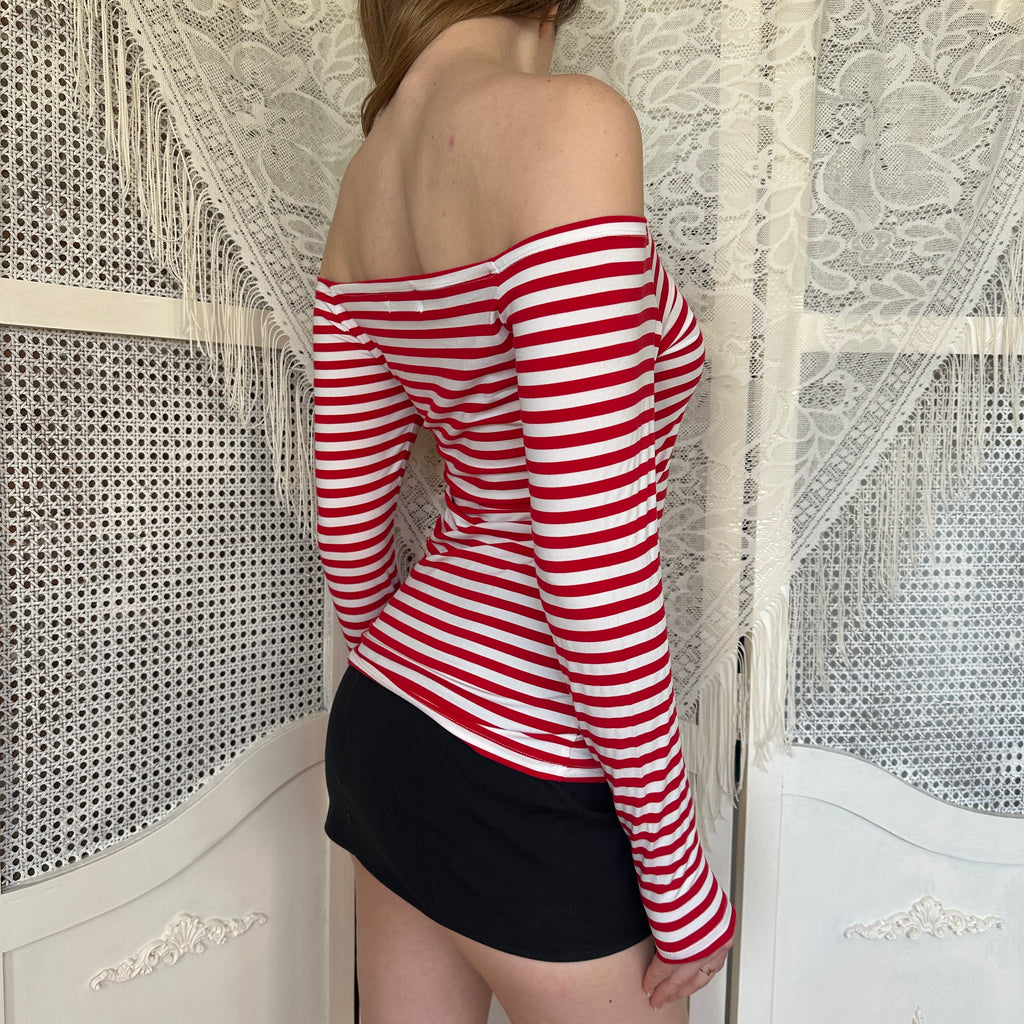 Vintage Striped Cold Shoulder Top (M)