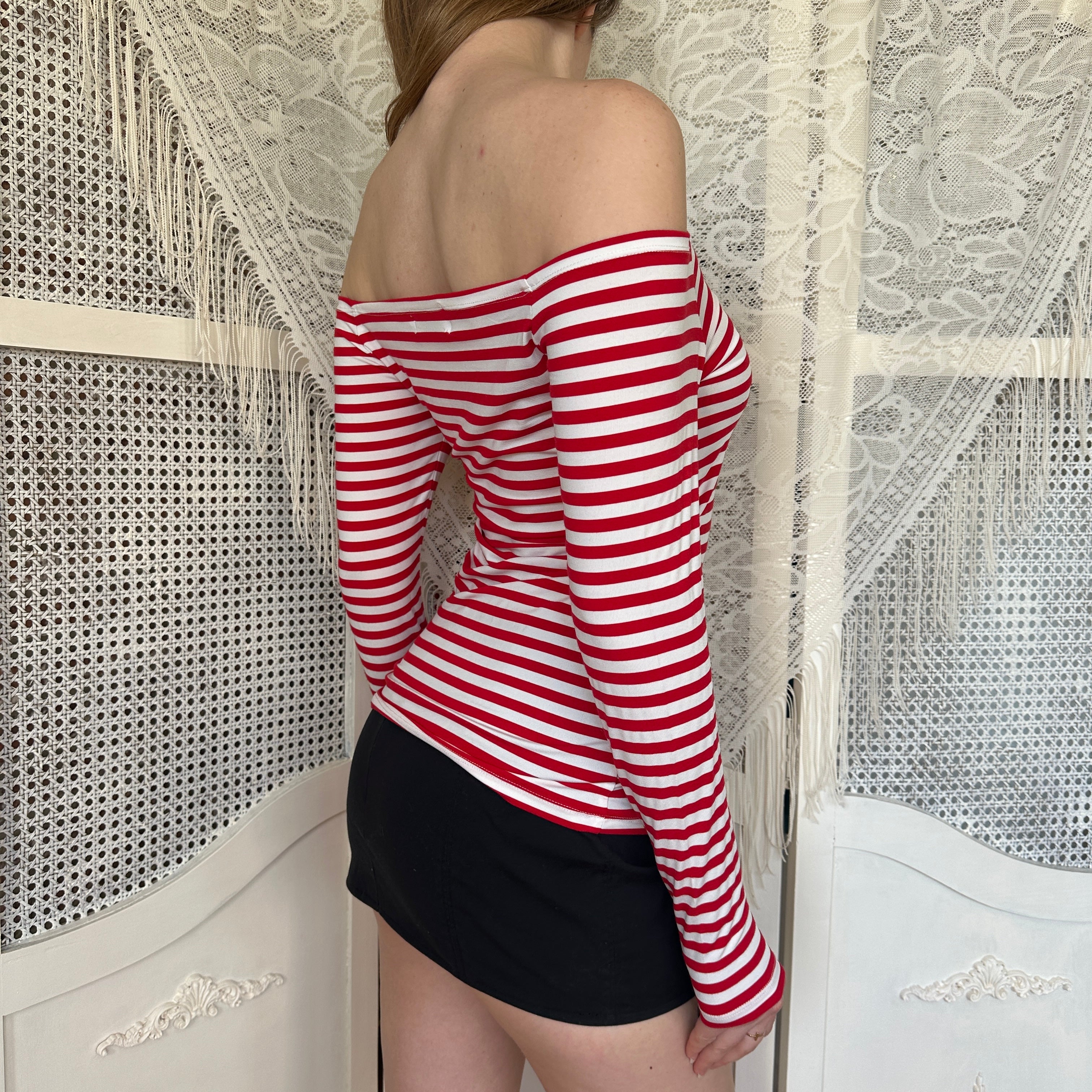 Vintage Striped Cold Shoulder Top (M)