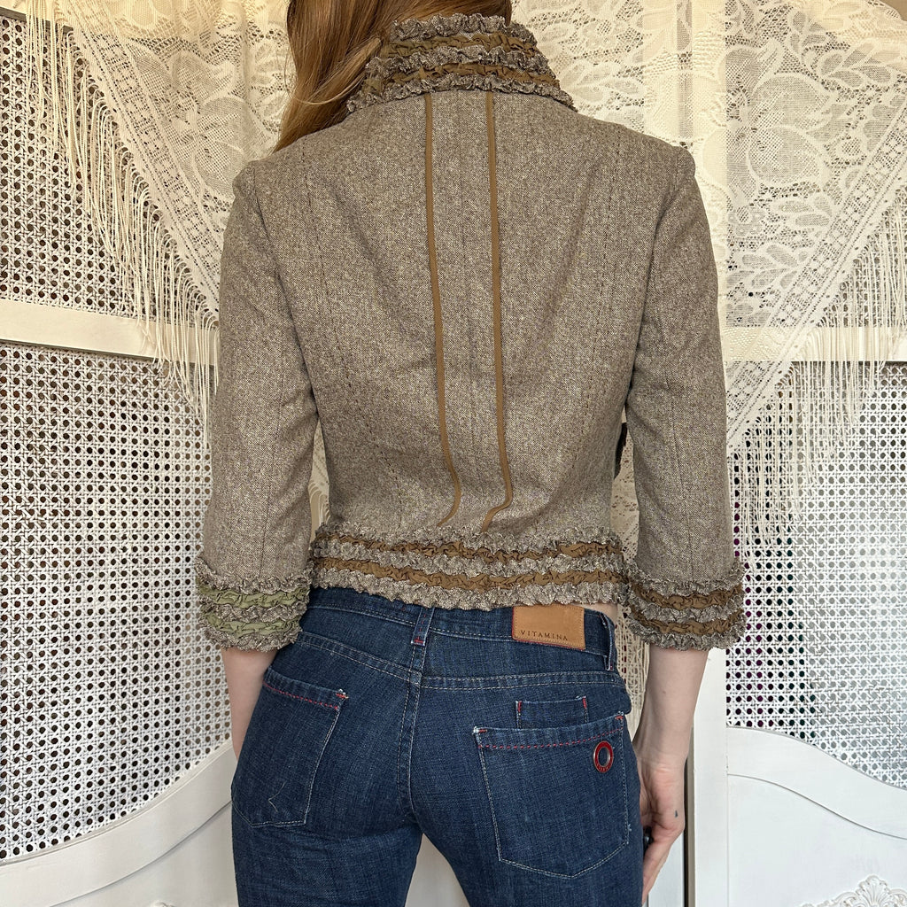 Vintage Wool Ruffle Blazer Top (XS)