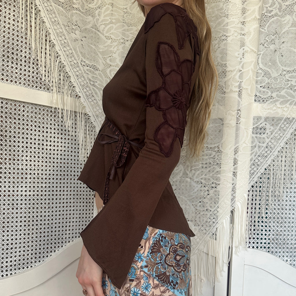 True Vintage Brown Wrap Top (S/M)