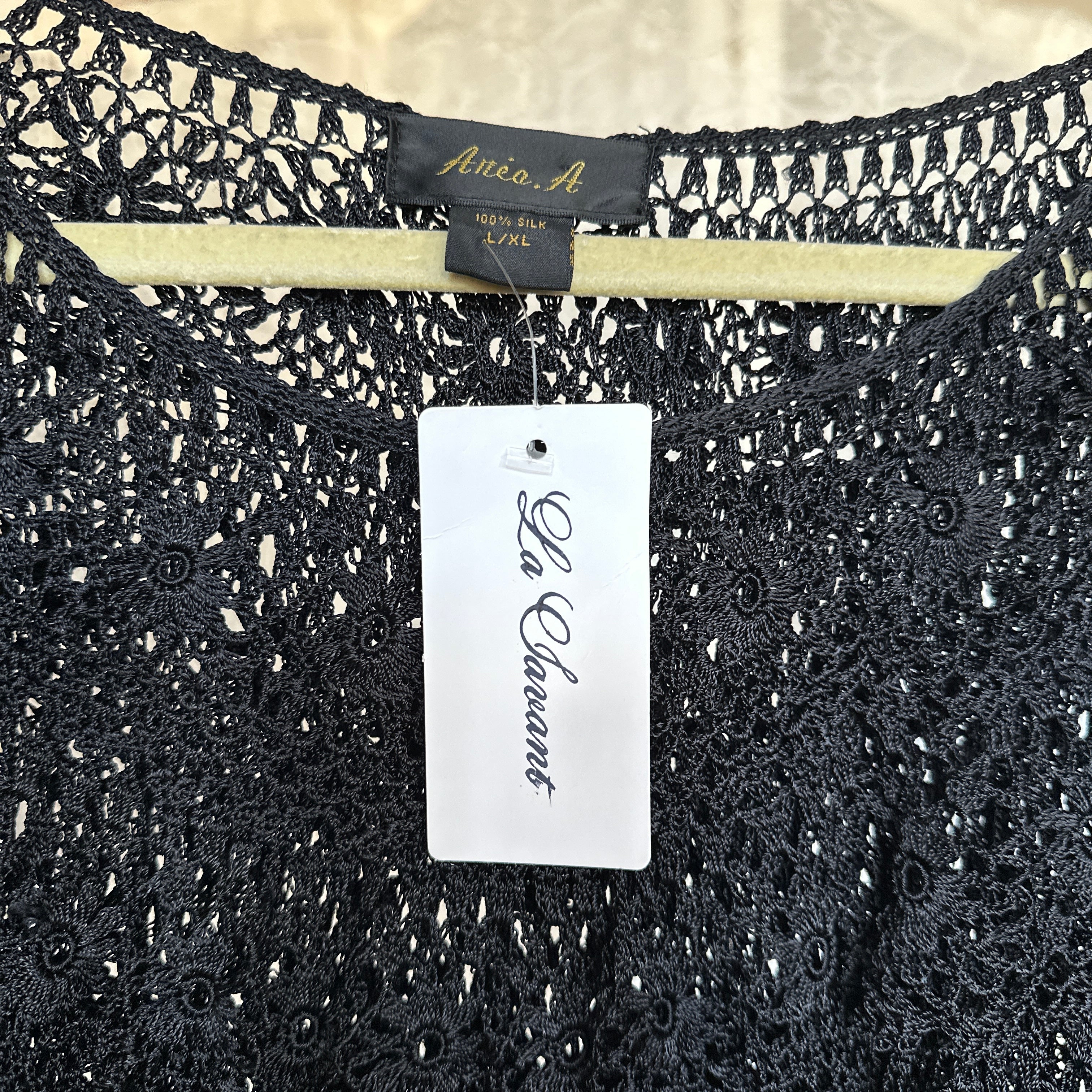 True Vintage Black Crochet Ruffle Blouse (S/M)